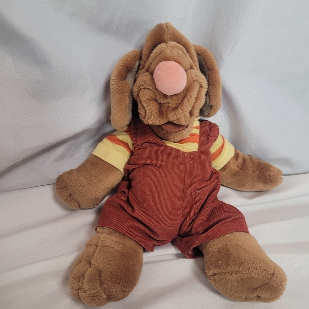 Ganz Bros Vintage 1981 Wrinkles Plush Dog Hand Puppet 16" Corduroy Overalls